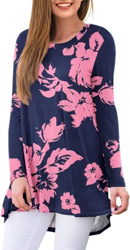 Vista 78 de AWULIFFAN Blusa tipo túnica holgada de manga larga con cuello redondo para mujer