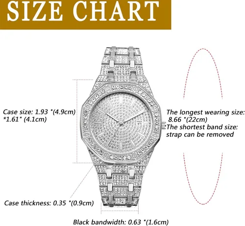 Vista 6 de JewelryWe Reloj de cuarzo de aleación de tono dorado para hombre, elegante con diamantes de imitación, para negocios, casual, para el día de San