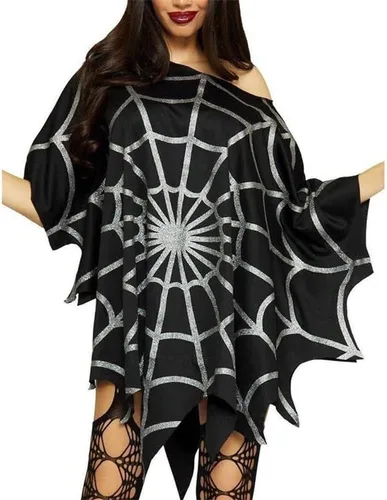 Vista 2 de Capa de Halloween para mujer, poncho gótico de telaraña para cosplay, escenario, fiesta, disfraz de Halloween para mujer
