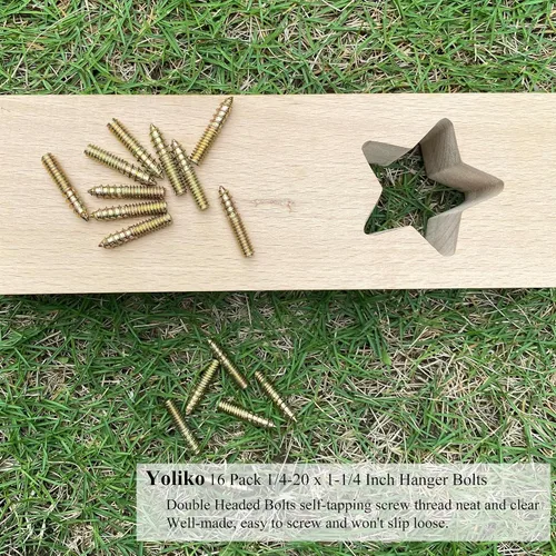 Vista 5 de Paquete de 16 pernos de suspensión de 1/4-20 x 1-1/4 pulgadas con doble cabeza y clavija de madera, para tornillos de muebles y varillas roscadas