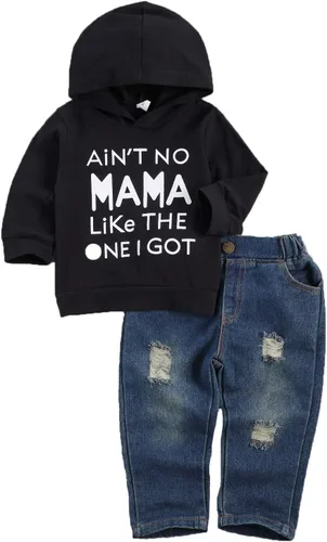 Vista 8 de fhutpw Conjuntos de ropa para bebé niño pequeño con sudaderas con capucha y jeans para otoño e invierno 6 9 12 18 24 meses A-Negro