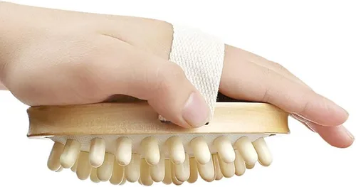 Vista 3 de Cepillo corporal de masaje de madera natural para celulitis y mejora la circulación sanguínea linfática, cepillo seco para quitar la piel muerta