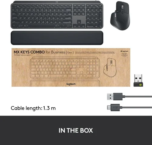 Vista 8 de Logitech MX Keys Combo para Negocios Gen 2, Teclado Inalámbrico de Tamaño Completo y Ratón Inalámbrico, con Reposamuñecas, Bluetooth, Logi Bolt