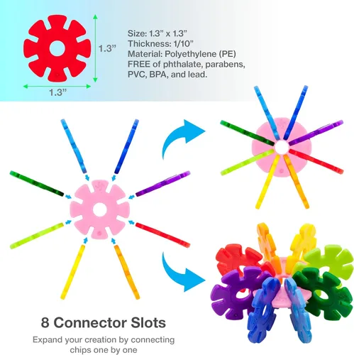 Vista 4 de PicassoTiles Juego de 550 piezas de fichas de construcción entrelazadas con bloques de disco creativos, rompecabezas apilables 3D, aprendizaje STEM