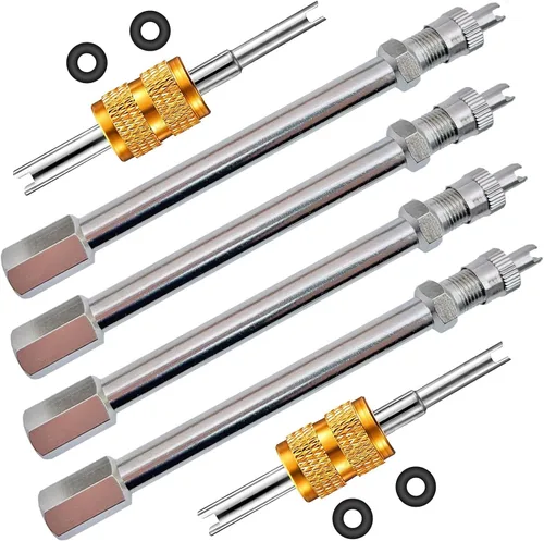 Vista 9 de Extensión de vástago de válvula de 4 pulgadas para ruedas duales, juego de 2 piezas, extensión de vástago de válvula de metal recta de 100 mm