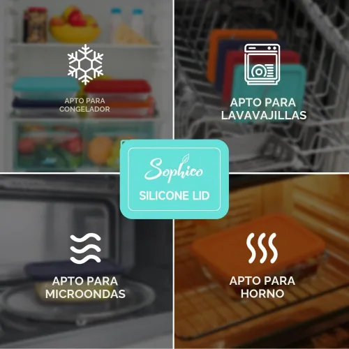 Vista 5 de SOPHICO Tapas de repuesto de silicona rectangular de 3 tazas para vidrio MINT - 2 PACK
