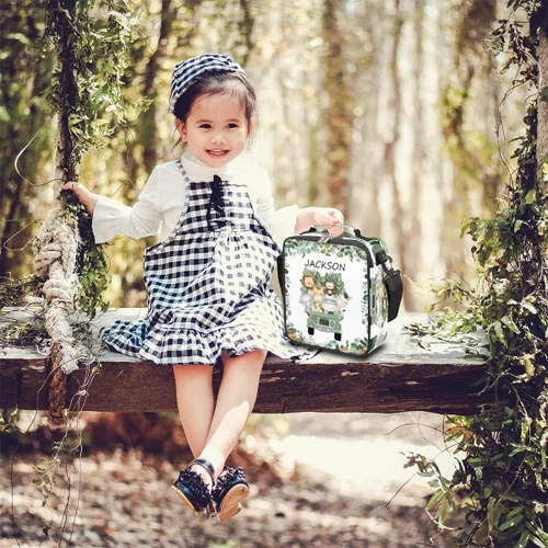 Vista 6 de Bolsa de almuerzo personalizada para niñas, niños, adolescentes, hombres y mujeres, regalo personalizado, bolsa de almuerzo, verde bosque