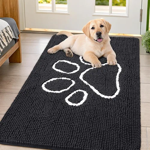 Vista 105 de Smiry Tapete para puerta de perro para patas fangosas, absorbente y Gris y negro