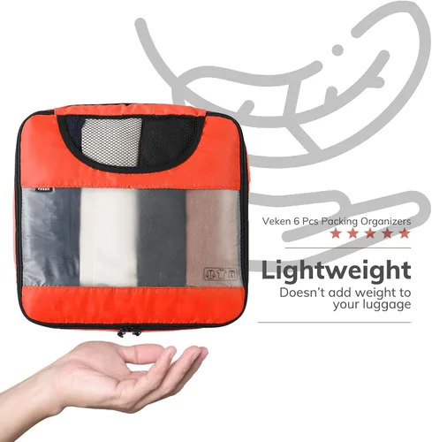Vista 7 de Veken - Juego de 6 cubos de embalaje para maletas, bolsas organizadoras de viaje para equipaje de mano, juego de bolsas organizadoras de maleta