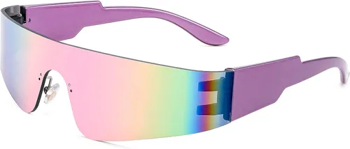 Vista 2 de FEISEDY Gafas de sol futuristas punk sin montura de una pieza, gafas de sol Miorred Shades para mujeres y hombres B2927