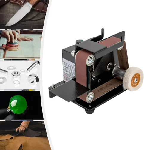 Vista 3 de Mini máquina de pulir de pulido, lijadora de correa eléctrica de bricolaje con correa abrasiva 10PC para metal de madera