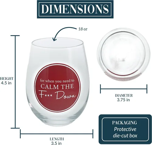 Vista 3 de Pavilion - Calm The F*** Down – Copa de vino sin tallo de 18 onzas divertida para mamá regalo de paternidad