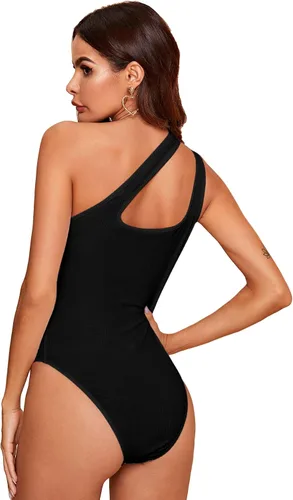 Vista 2 de Verdusa Body sexy de un hombro sin mangas recortado sólido para mujer