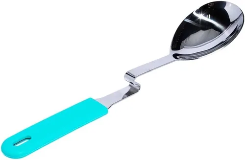 Vista 9 de Souper Cubes + Lori Greiner Cucharón de sopa sin desorden de acero inoxidable con mango de silicona - Cucharón de sopa de metal con diseño sin