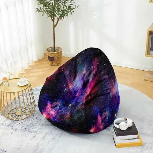 Vista 2 de Morbuy Funda para silla puff para niños y adultos (sin relleno), diseño de cielo estrellado en 3D, suave, perezoso, funda lavable de gran