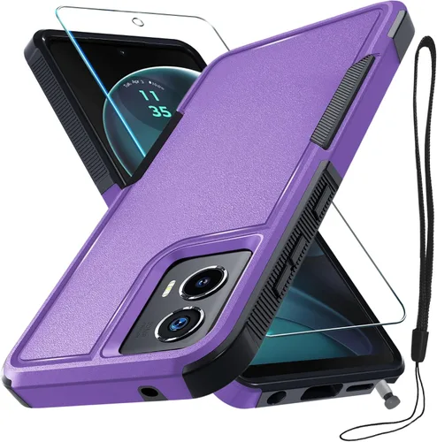 Vista 30 de Funda compatible con Moto G 5G 2024, cuerpo completo, resistente, resistente, a prueba de golpes, con correa de cordón, protector de pantalla