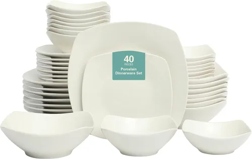 Vista 12 de Gibson Home Zen Buffetware - Juego de vajilla de 39 piezas para cena, color blanco