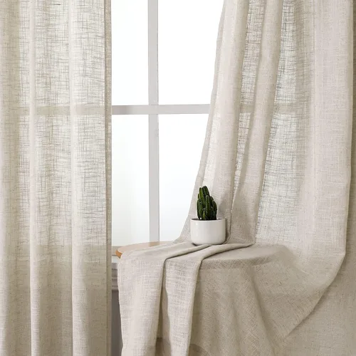 Vista 4 de Turquoize Cortinas traslúcidas de lino natural con pestaña superior de 63 pulgadas, cortinas filtrantes de luz y cortinas para sala de estar Marfil
