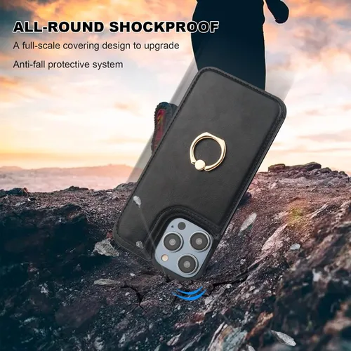 Vista 7 de ONETOP - Funda tipo cartera para iPhone 15 Pro Max con tarjetero de crédito, color negro 360° Rotation Ring Kickstand,Finger Grip,Double Magnetic
