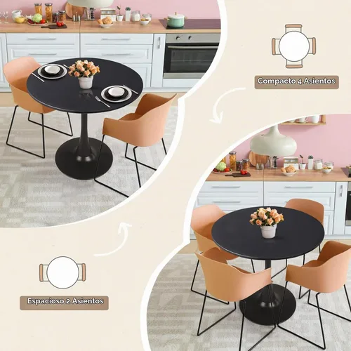 Vista 7 de 27.5" Tulip Round Dining Table with Metal Pedestal Black Mid-Century Modern Circle Table for 2-4 People for Small Kitchen Living Room, Cafe, Bistro