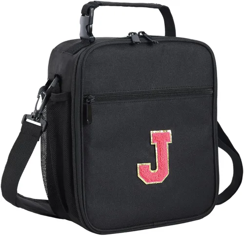 Vista 70 de ELEFOCUS Lonchera aislada con inicial para mujeres y hombres, bolsa de almuerzo personalizada con monograma con correa de hombro ajustable