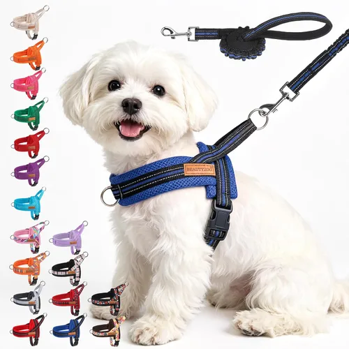 Vista 25 de BEAUTYZOO Arnés para Perros Pequeños, Juego de Arnés y Correa sin Tirones, Arnés de Pecho para Cachorros a Prueba de Escapes con Mango, Arnés Beige