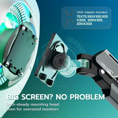 Vista 11 de ARES WING Soporte vertical para monitor doble, brazos de monitor de aluminio resistente de 24-57 pulgadas para 2 monitores, soporte de monitor