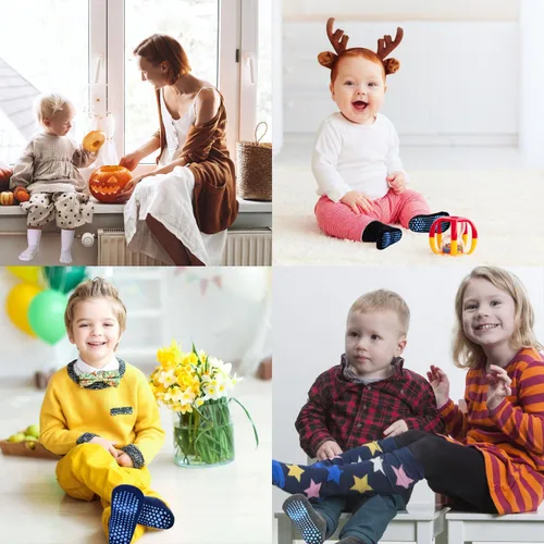 Vista 3 de SkiBeaut Calcetines antideslizantes para niños pequeños, 6 pares de medias pantorrillas, almohadilla gruesa antideslizante, calcetines cálidos