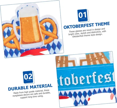 Vista 8 de LABRIMP 4 pares de decoración de Oktoberfest, anteojos de cerveza alemana, gafas de fiesta, decoraciones de fiesta, marcos de vasos de cerveza