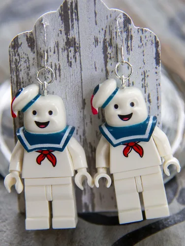 Vista 2 de Stay Puft Marshmellow Man Earrings STERLING SILVER Hooks compatible with Ghostbusters Stay Puffed Mr. Stay-Puft Marshmallow