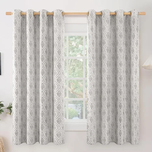 Vista 24 de BGment - Cortinas francesas de campo amarillas mostaza de 63 pulgadas de largo para dormitorio, patrón botánico de jacquard de hojas, estilo rústico