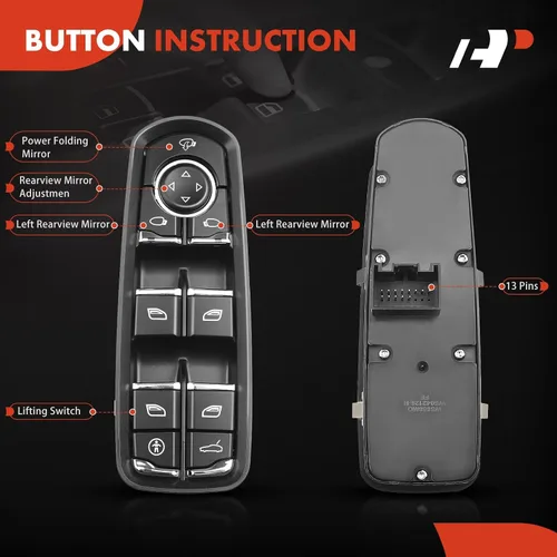 Vista 4 de A-Premium Master - Interruptor de elevalunas eléctrico compatible con Porsche Cayenne 2011-2014, Macan 2015, Panamera 2010-2015 Hatchback, lado