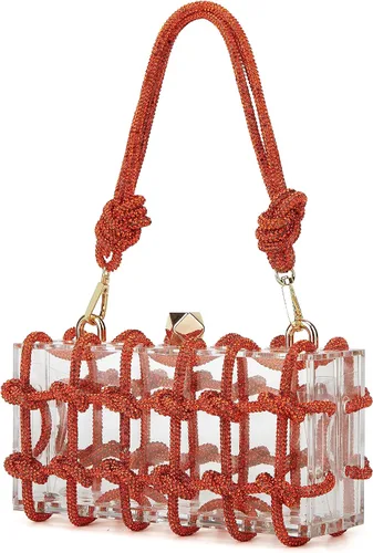 Vista 2 de Pocadri Bolsos de noche de acrílico tejido para mujer, elegante banquete con diamantes de imitación, bolso cruzado para fiesta de graduación