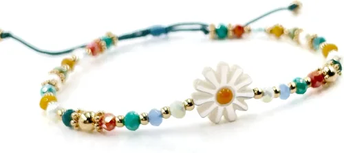 Vista 4 de Women's Crystal Bracelet with Daisy Flower Charm, Aquamarine Nylon String, Adjustable