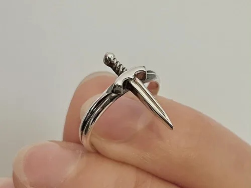 Vista 7 de Anillo de espada de plata de ley 925, banda de daga, ajuste abierto, joyería unisex