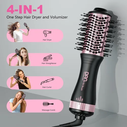 Vista 3 de DAN - Cepillo secador de pelo de doble voltaje, doble voltaje automático de 110 V-120 V/220 V-240 V, cepillo de secado de pelo de viaje, pequeño