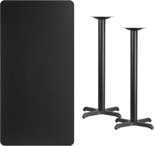 Vista 3 de Flash Furniture Stiles - Mesa rectangular laminada negra de 30 x 60 pulgadas con base de mesa de altura de barra de 22 x 22 pulgadas
