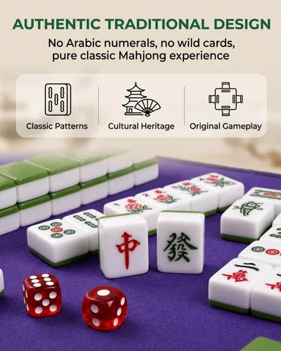 Vista 6 de Youeon Juego de mahjong chino de 144 piezas con bolsa de transporte, verde