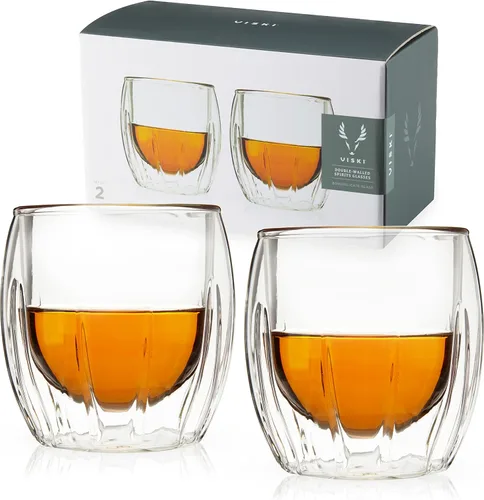 Vista 12 de Viski Vasos de doble pared con diseño de cristal cortado, aptos para lavavajillas, 10.5 onzas, juego de 2