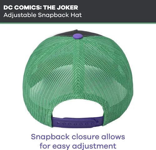 Vista 3 de Concept One DC Comics The Joker Raughing 3D Gorra ajustable de algodón Snapback para camionero, color verde, talla única