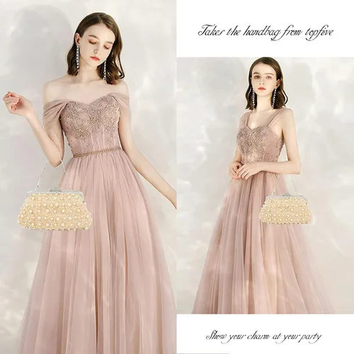 Vista 7 de Carwales Bolso de noche de flores con perlas para mujer, bolso de noche para boda, baile, baile de graduación, bolsos de novia