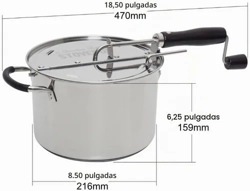 Vista 3 de Palomitas de maíz StovePop de acero inoxidable - Manivela sin engranajes, tapa magnética, 5.7 L - Compatible con estufa de inducción