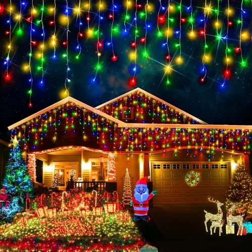 Vista 15 de FLVOECN 480 luces LED de Navidad de 49 pies, enchufables, 8 modos con temporizador, luces de hielo regulables, para exteriores, impermeables