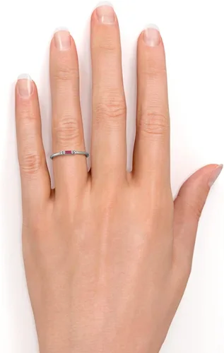 Vista 4 de Anillo de diamante natural de 0.30 quilates con rubí rojo, corte baguette horizontal, delicado anillo apilable para mujer, en oro blanco sólido