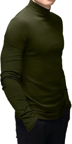 Vista 3 de Rela Bota Camisetas de moda para hombre, camisetas de cuello alto falso, ropa interior térmica, manga larga, ajustada, elástica, básica