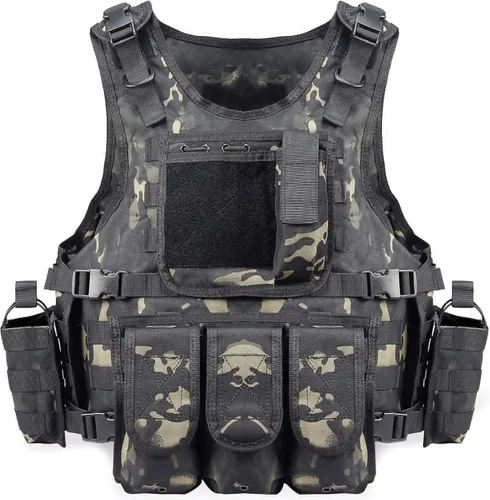 Vista 9 de BOMTURN Chaleco táctico Airsoft mejorado modular ajustable para paintball chaleco al aire libre apto para adultos