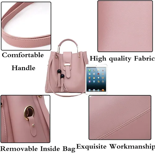Vista 7 de Bolso y bolso para mujer 3 piezas con borla bolso de mano con asa superior