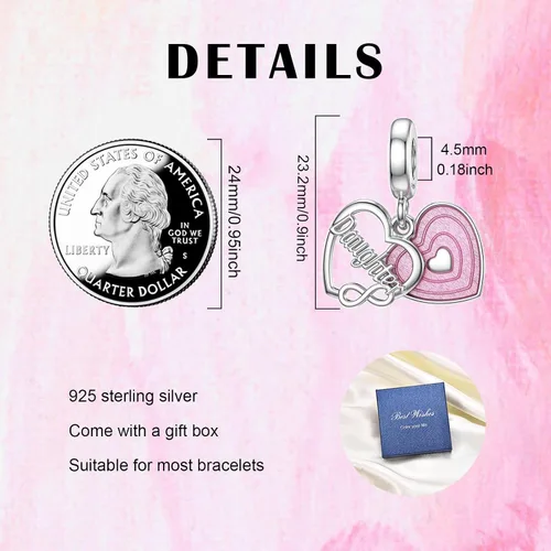 Vista 5 de SEVENWELL Dijes familiares para Pandora, plata de ley 925 con forma de corazón y flores para pulsera, mamá, hermana, hija, esposa, nana, mejor amiga