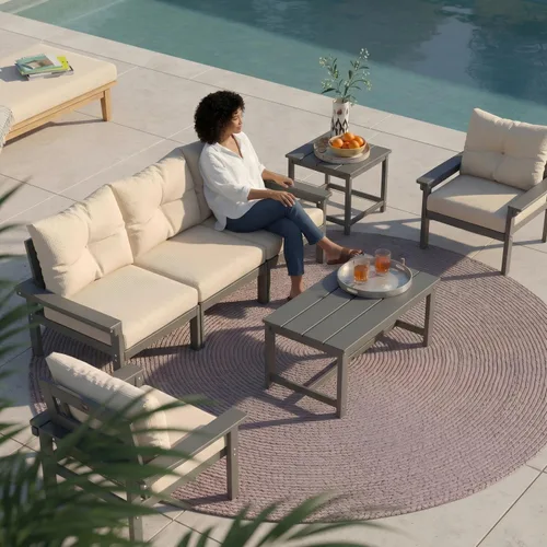 Vista 43 de Juego de muebles de patio HDPE de 13 piezas con mesas