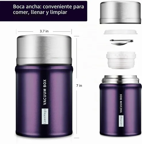 Vista 4 de Contenedor de almuerzo aislado para alimentos calientes, 26 onzas, boca ancha, acero inoxidable, a prueba de fugas, termo con cuchara plegable